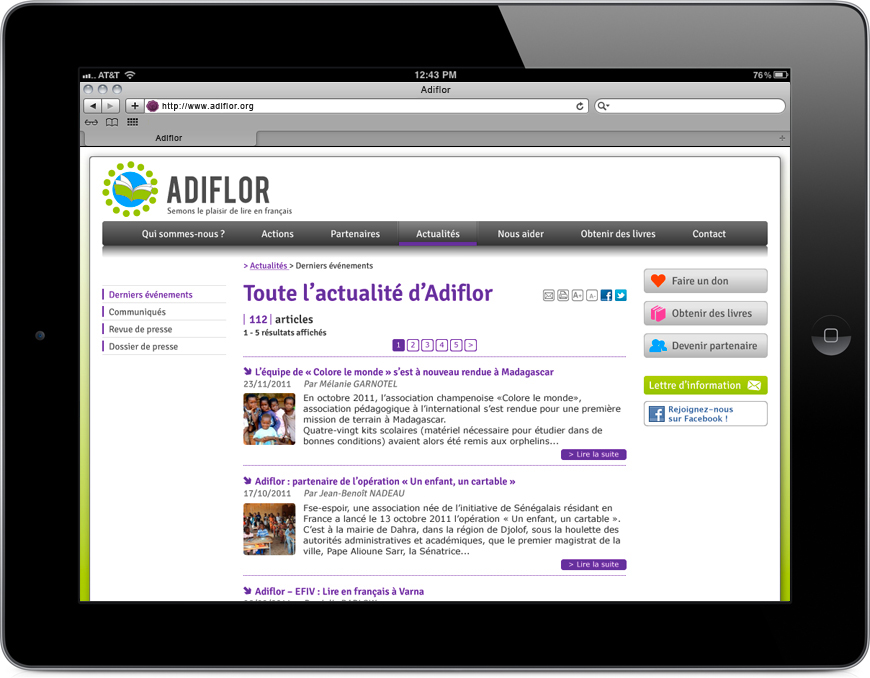 Page actualités d'Adiflor