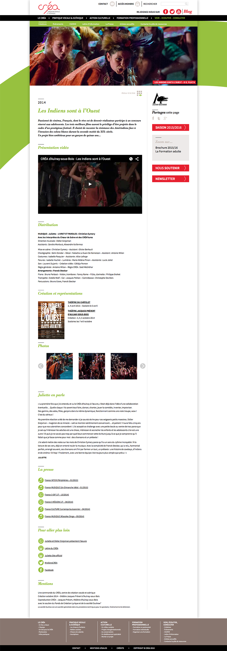Fiche spectacle du site du Créa